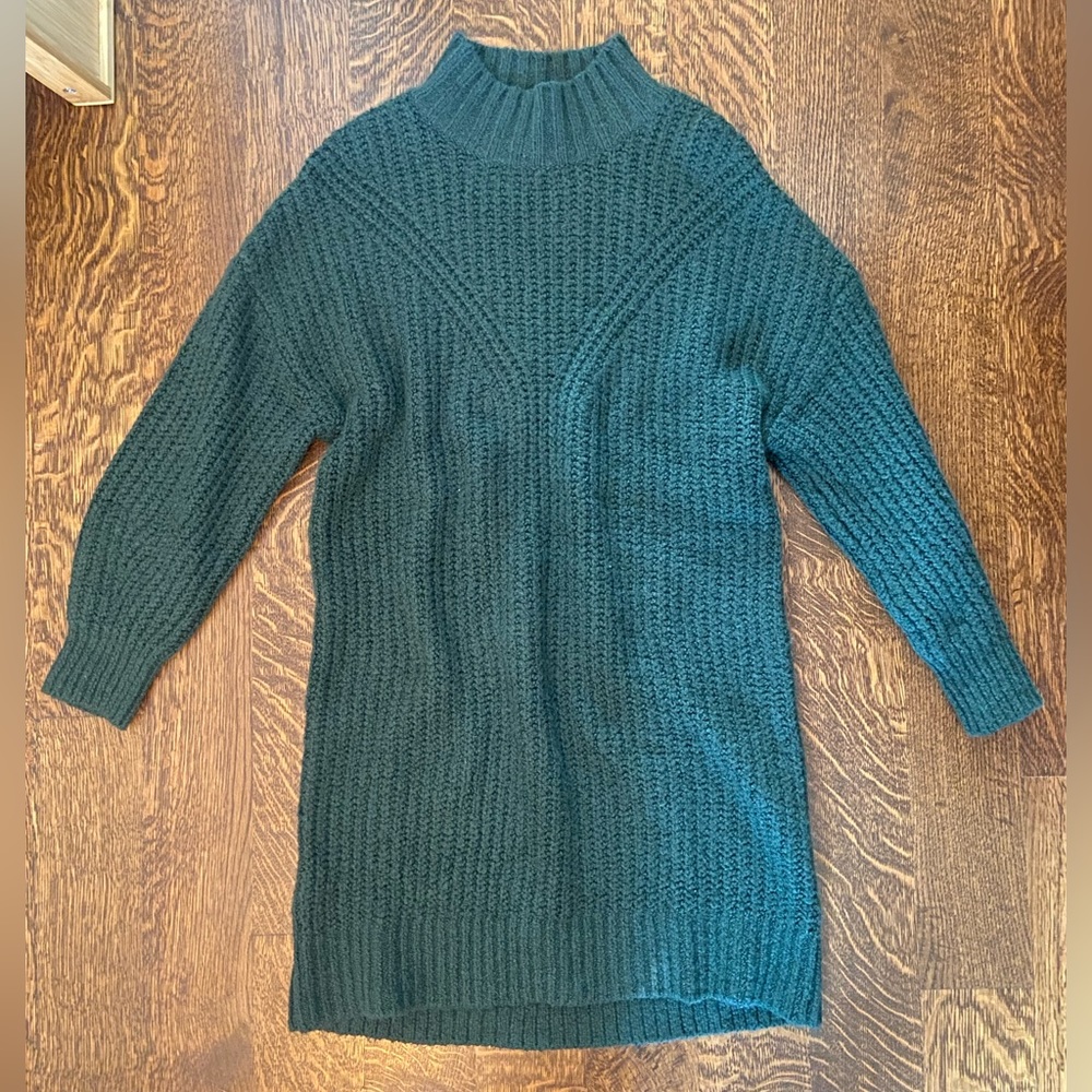 Super Cute Dark Green Mock Neck Sweater Dress